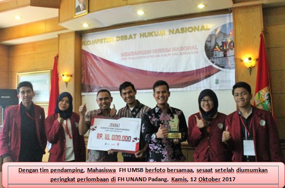 Fakultas Hukum UMSB Meraih Juara 1 dalam Ajang Kompetisi Debat Hukum Nasional