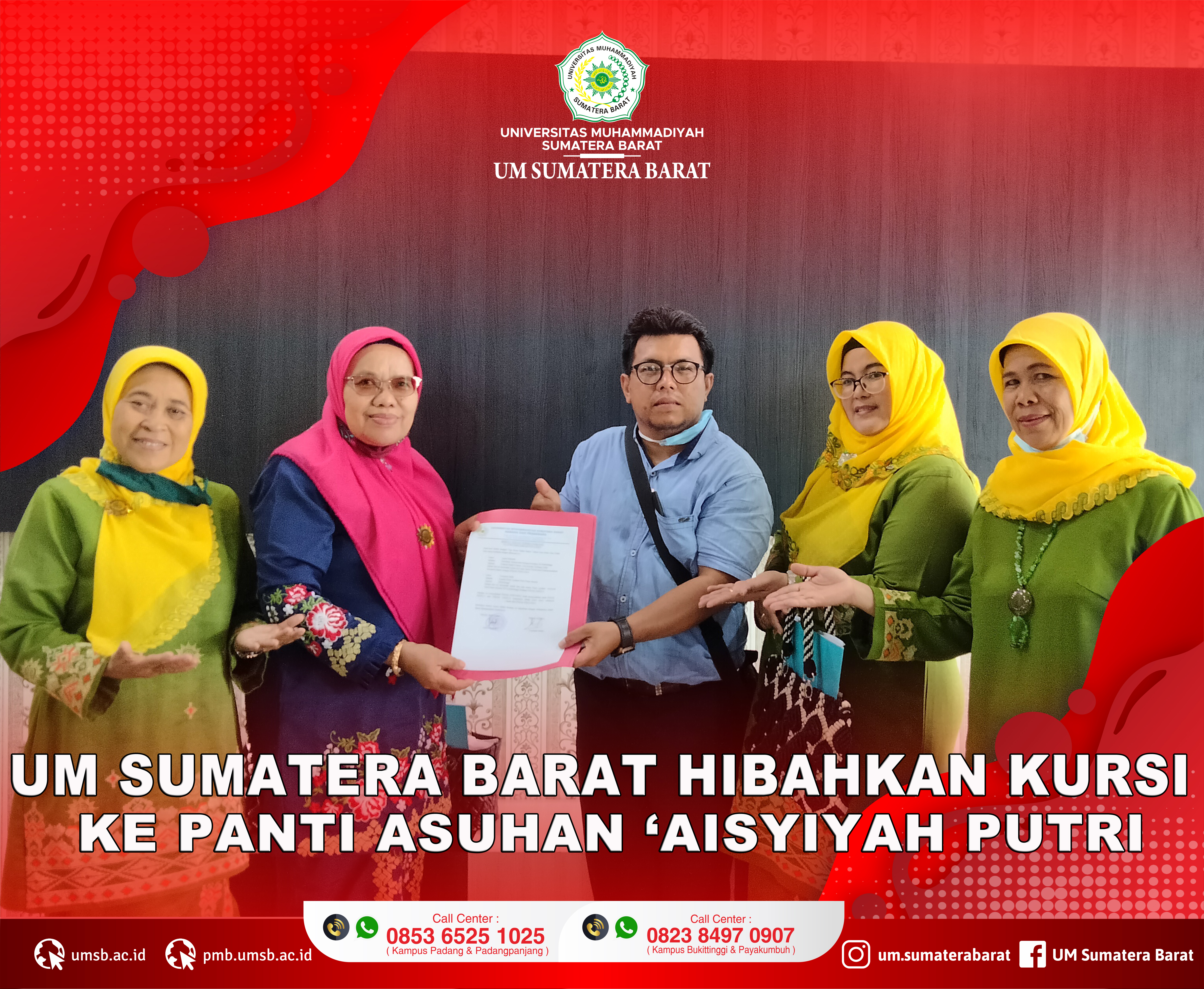 UM SUMATERA BARAT HIBAHKAN KURSI KE PANTI ASUHAN ‘AISYIYAH PUTRI