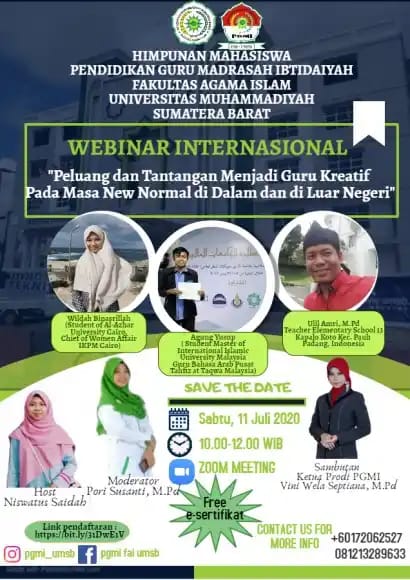 HIMA PGMI Adakan Webinar dengan Tema Peluang dan Tantangan Menjadi Guru Kreatif Pada Masa New Normal di Dalam maupun di Luar  Negeri