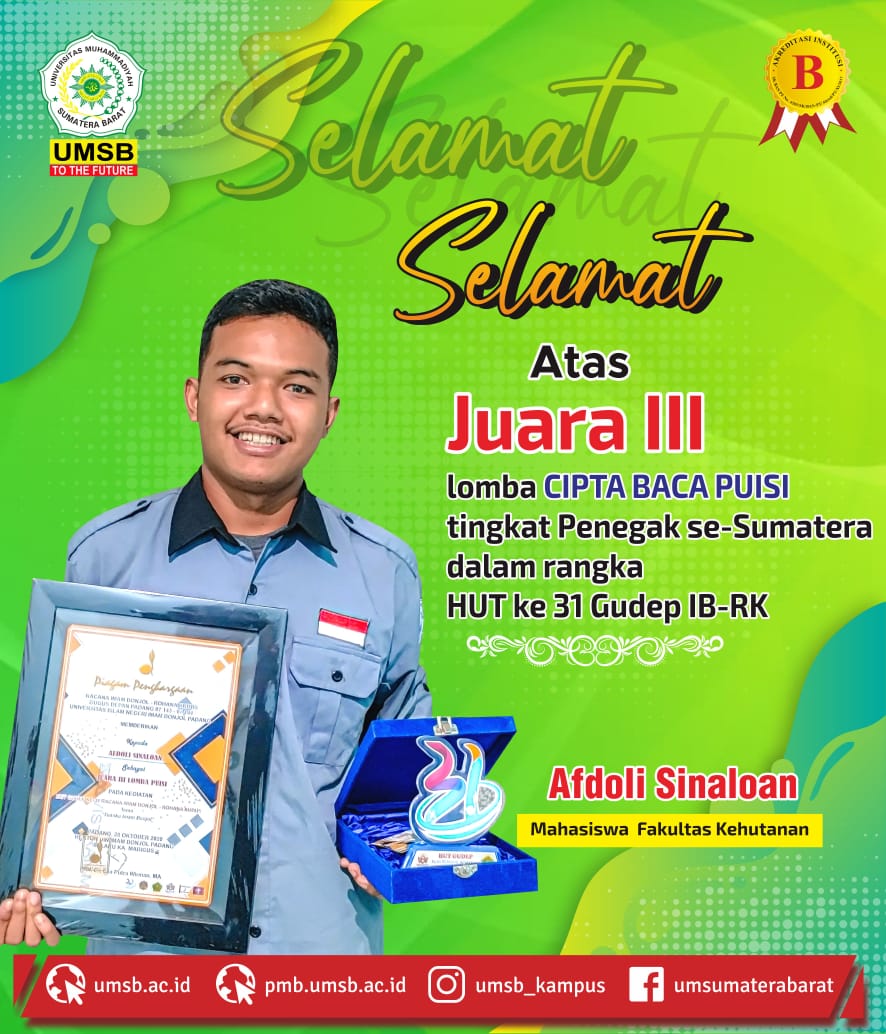 Mahasiswa UMSB Raih Juara III dalam Lomba Cipta Baca Puisi Tingkat Sumatera
