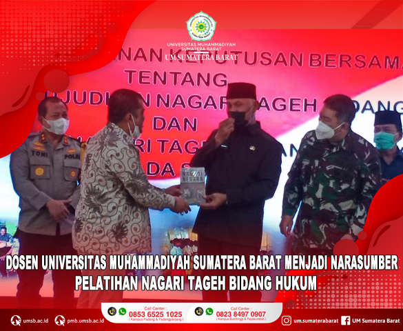 DOSEN UNIVERSITAS MUHAMMADIYAH SUMATERA BARAT MENJADI NARASUMBER DALAM PELATIHAN NAGARI TAGEH BIDANG HUKUM PROGRAM POLDA SUMATERA BARAT