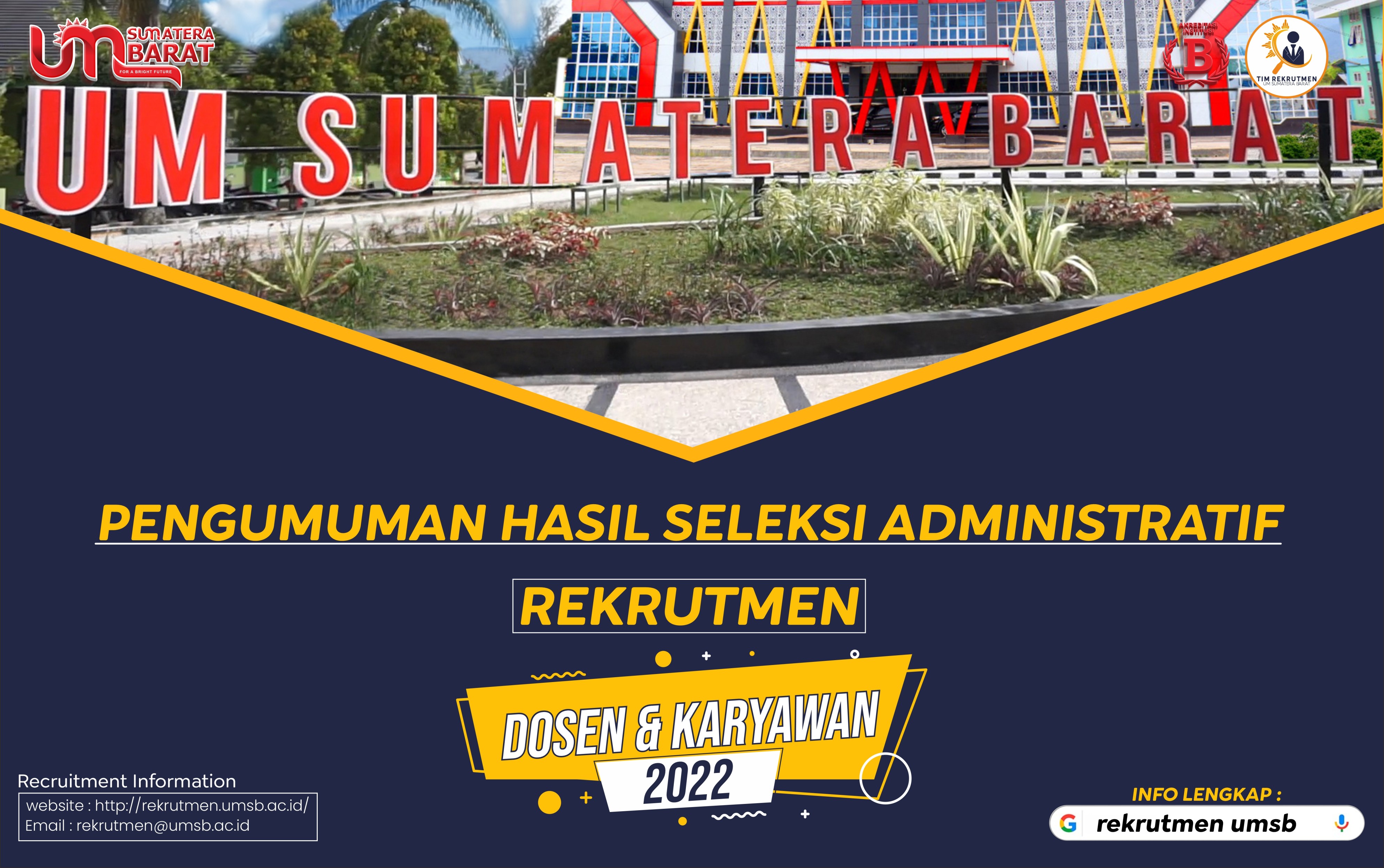 Pengumuman Hasil Seleksi Administrasi Rekrutmen UM Sumbar 2022