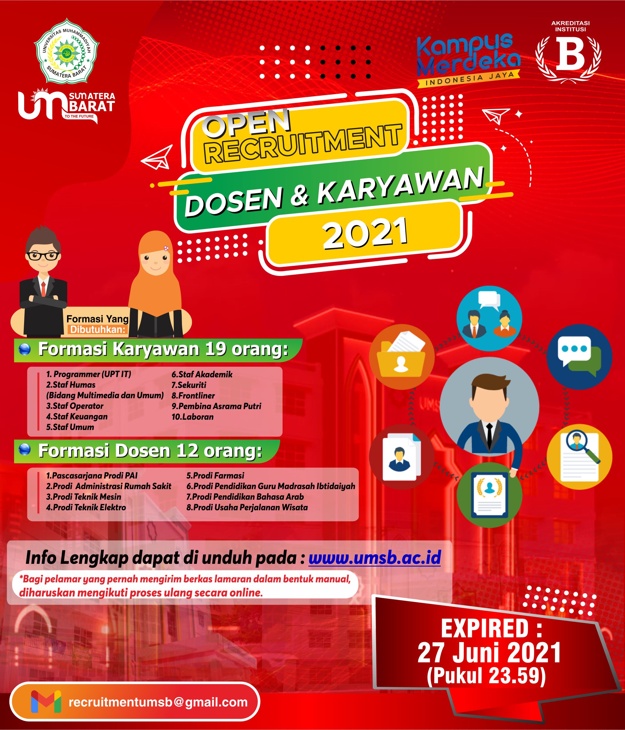 OPEN RECRUITMENT DOSEN DAN KARYAWAN UM SUMBAR TAHUN 2021
