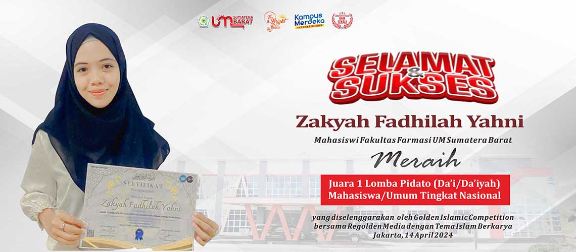 Zakyah Fadhilah, Mahasiswi Fakultas Farmasi UM Sumbar Juarai Lomba Da’i Indonesia