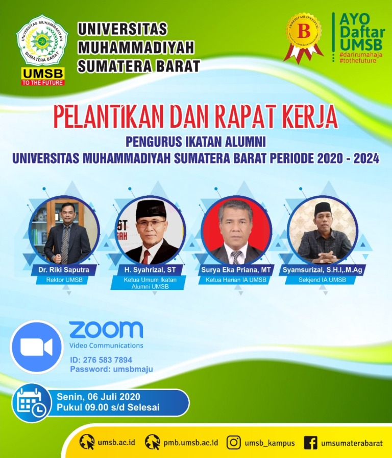 Pelantikan dan Rapat Kerja Pengurus Ikatan Alumni UMSB periode 2020 - 2024