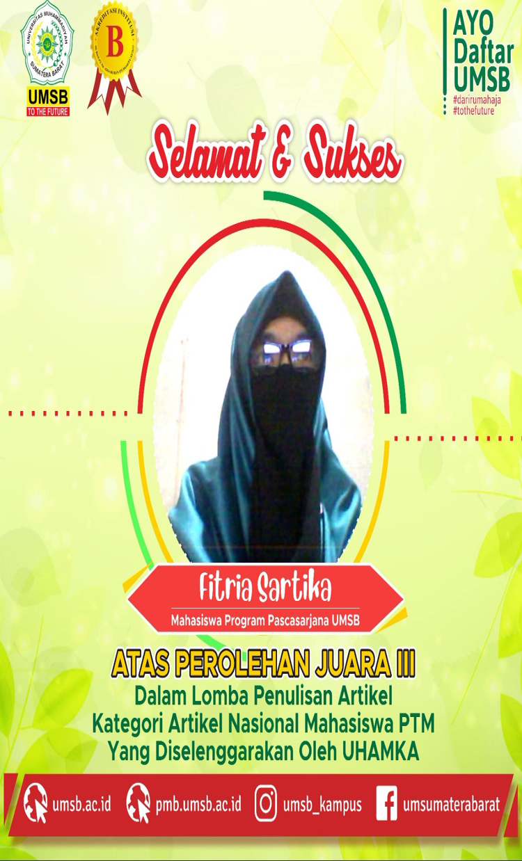 Mahasiswa Program Pascasarjana UMSB menjadi juara 3 dalam penulisan Artikel Nasional Mahasiswa PTM.