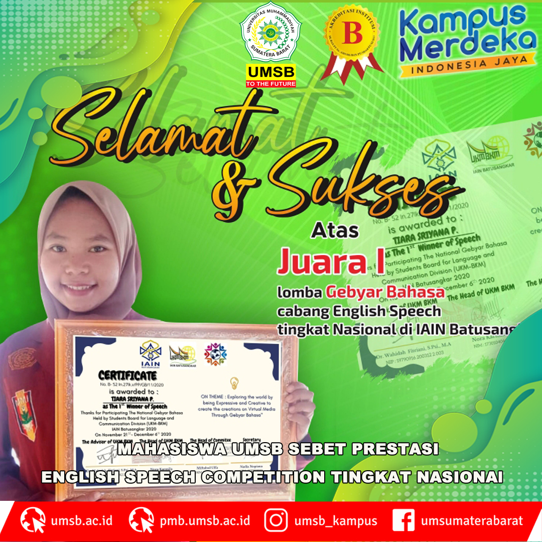 Mahasiswa UMSB Sebet Prestasi English Speech Competition Tingkat Nasional