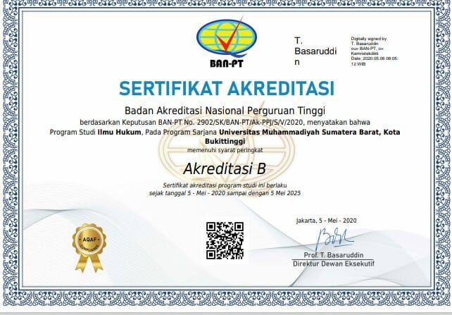 Prodi Ilmu Hukum UMSB Terakreditasi B